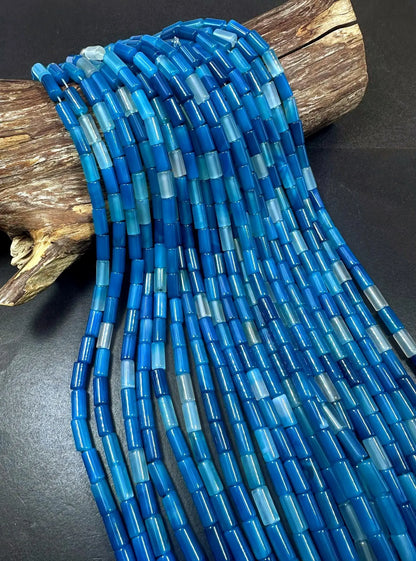 Beautiful Blue Agate Tube Shape, Gorgeous Blue Color High Quality 15"