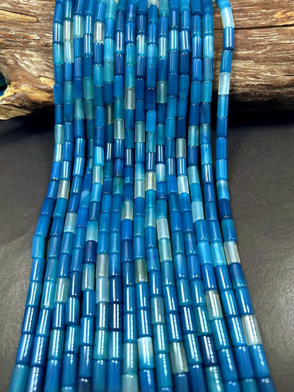 Beautiful Blue Agate Tube Shape, Gorgeous Blue Color High Quality 15"