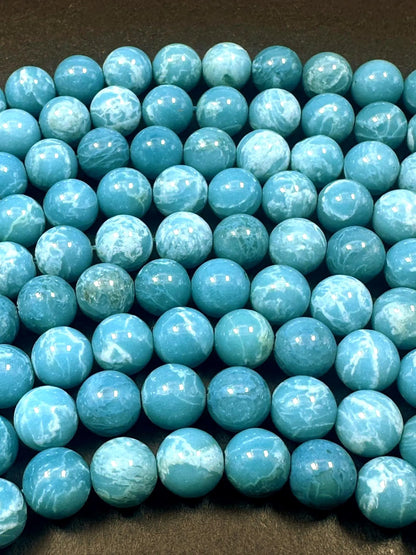 Natural Larimar quartz stone bead . 6mm 8mm 10mm 12mm round bead . Beautiful skin blue Larimar color gemstone . Full strand length 15.5”