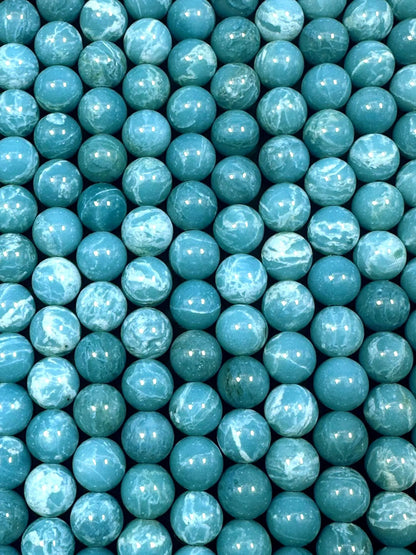 Natural Larimar quartz stone bead . 6mm 8mm 10mm 12mm round bead . Beautiful skin blue Larimar color gemstone . Full strand length 15.5”