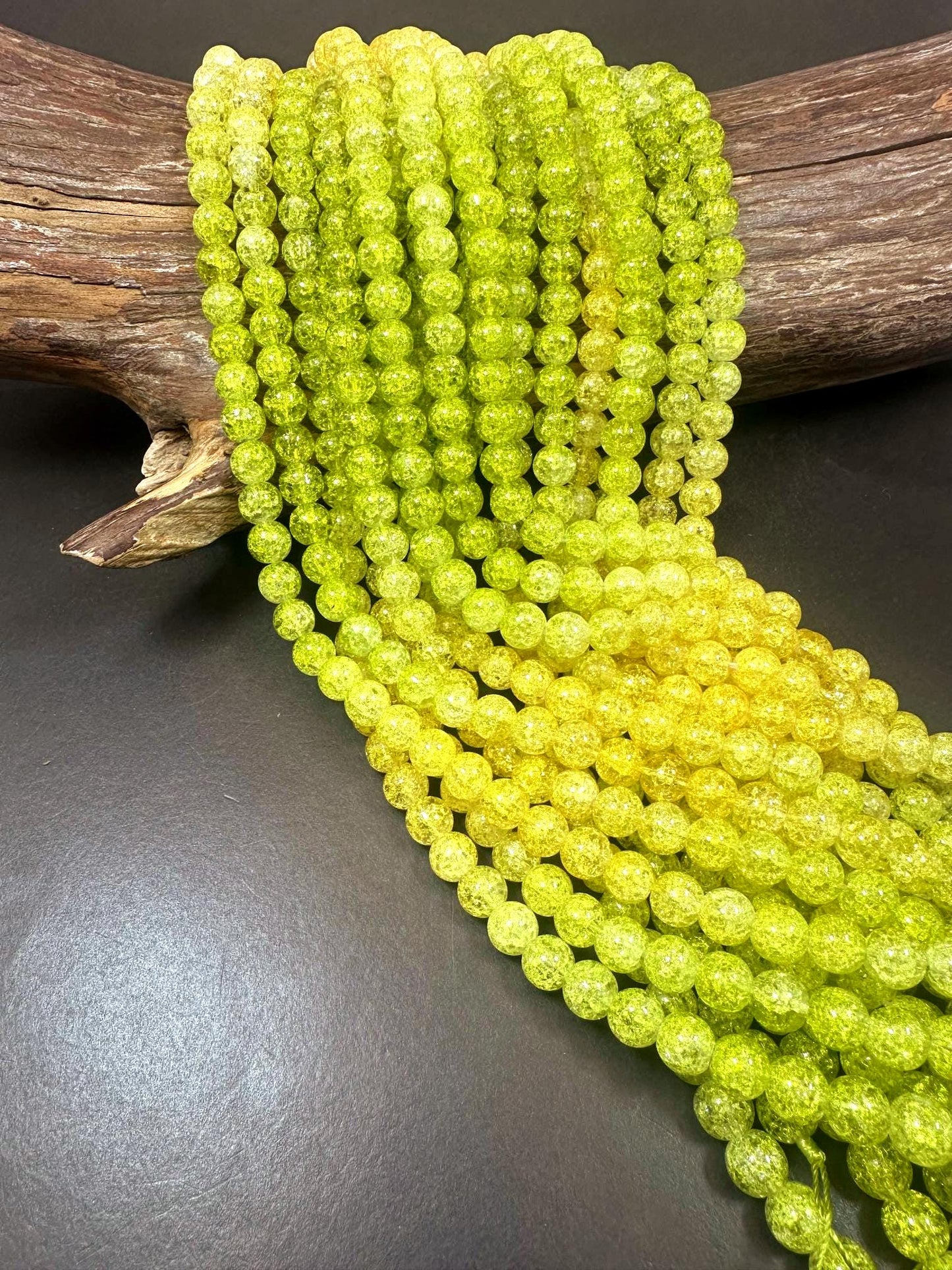 Gorgeous Olive-Yellow Two Shaded Crystal Crack Bead Smooth Round Shape High Quality 15.5"