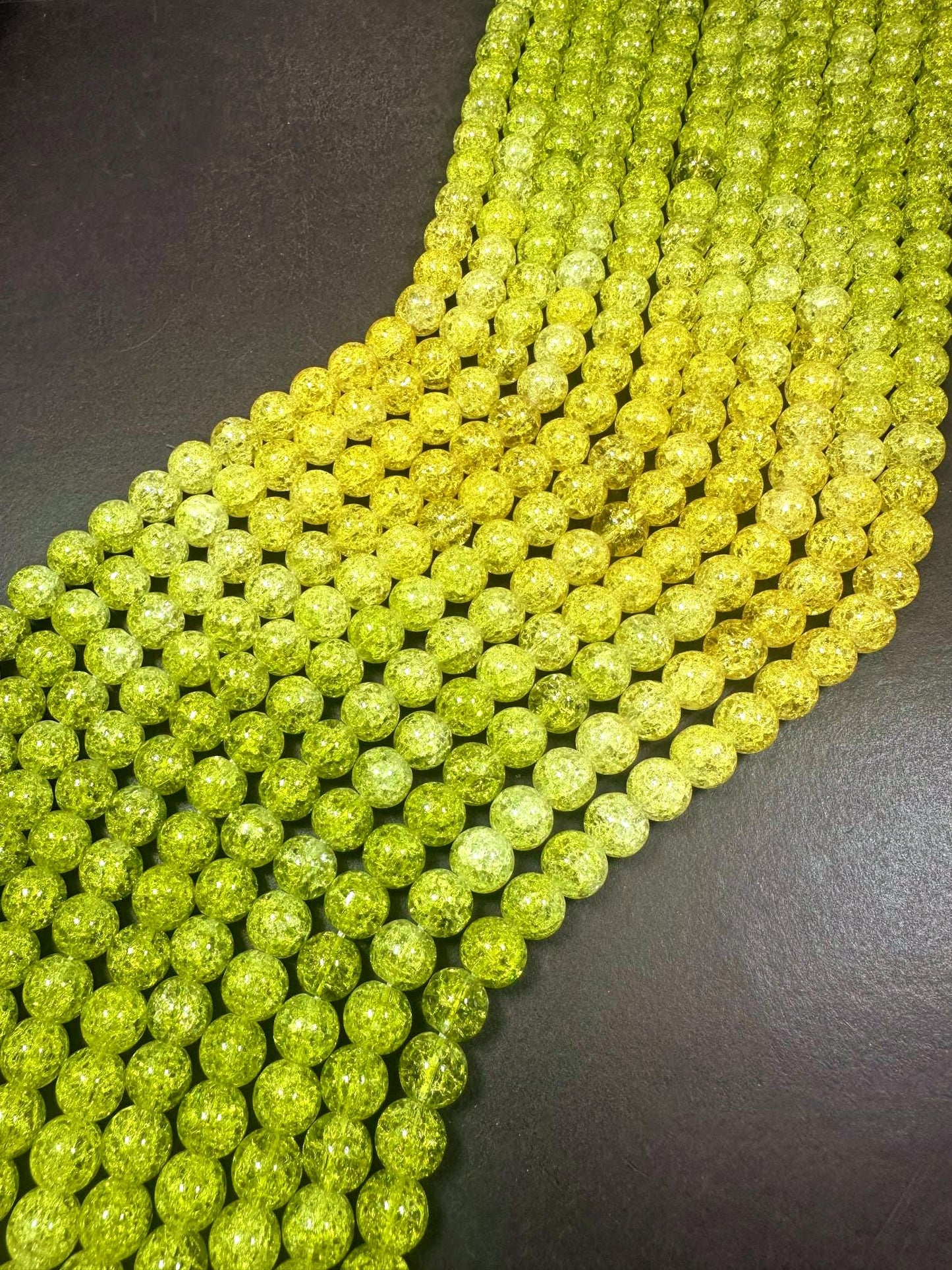 Gorgeous Olive-Yellow Two Shaded Crystal Crack Bead Smooth Round Shape High Quality 15.5"