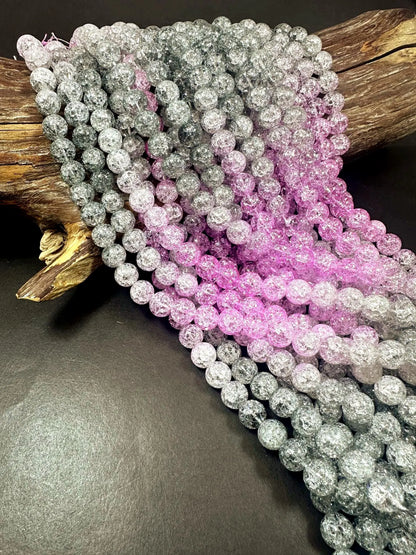 Gorgeous Baby Pink Gray Two Shaded Crystal Crack Bead Smooth Round Shape High Quality 15.5"