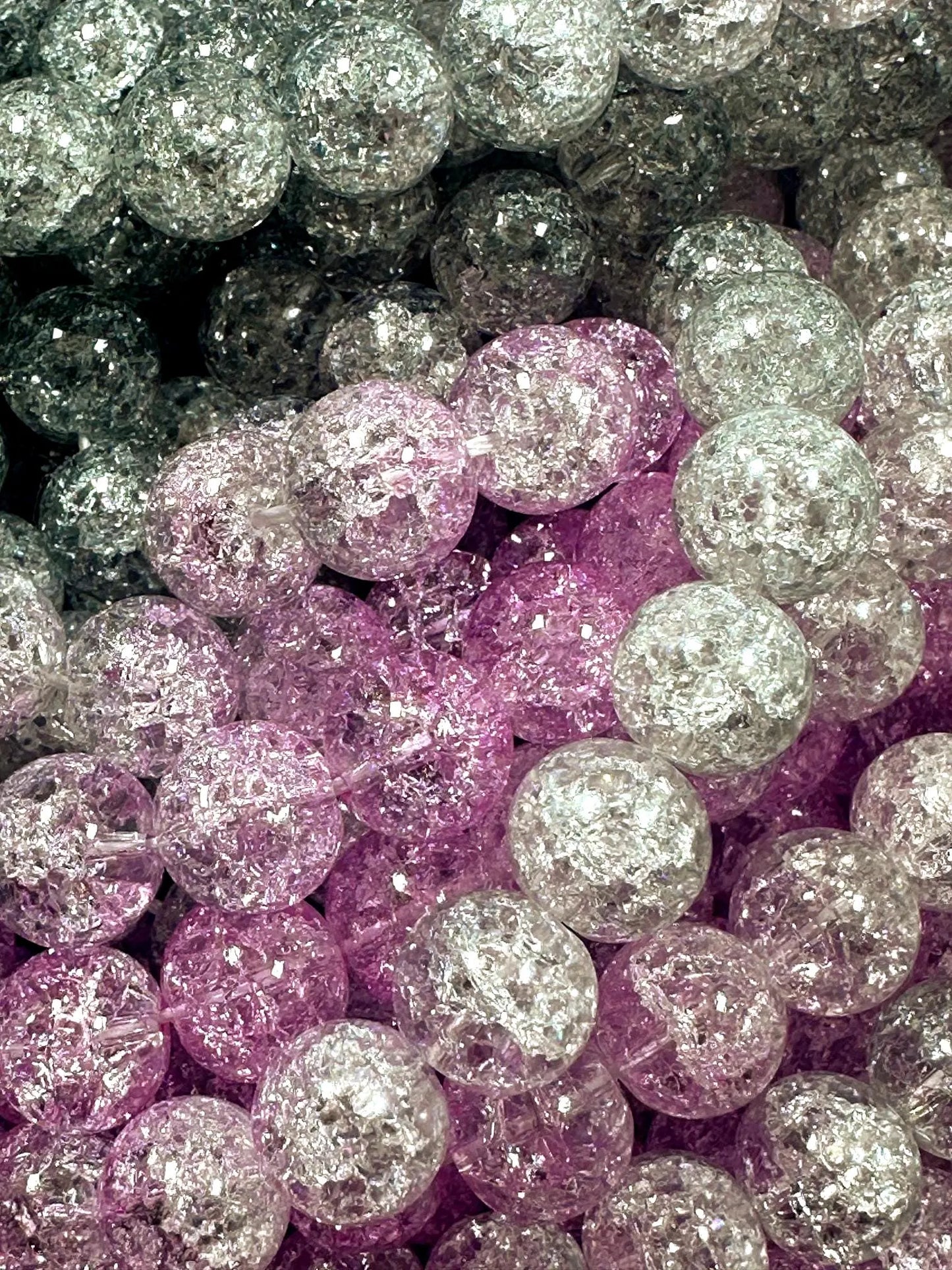 Gorgeous Baby Pink Gray Two Shaded Crystal Crack Bead Smooth Round Shape High Quality 15.5"