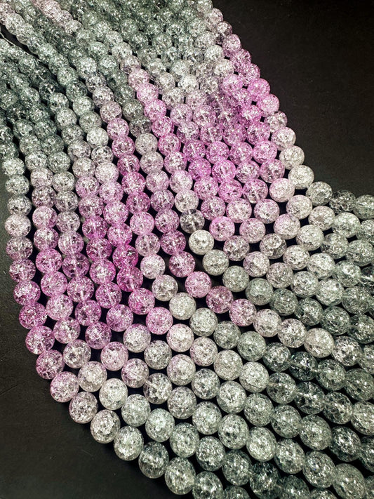 Gorgeous Baby Pink Gray Two Shaded Crystal Crack Bead Smooth Round Shape High Quality 15.5"