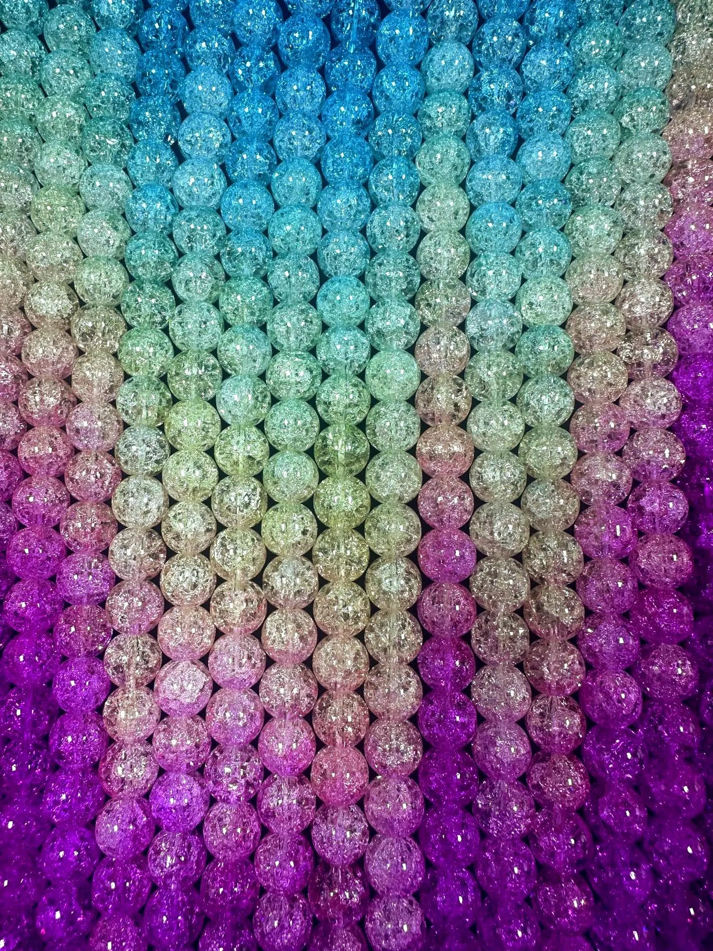 Gorgeous Hot Pink-Sky Blue-Light Yellow Three Shaded Crystal Crack Bead Smooth Round Shape High Quality 15.5"