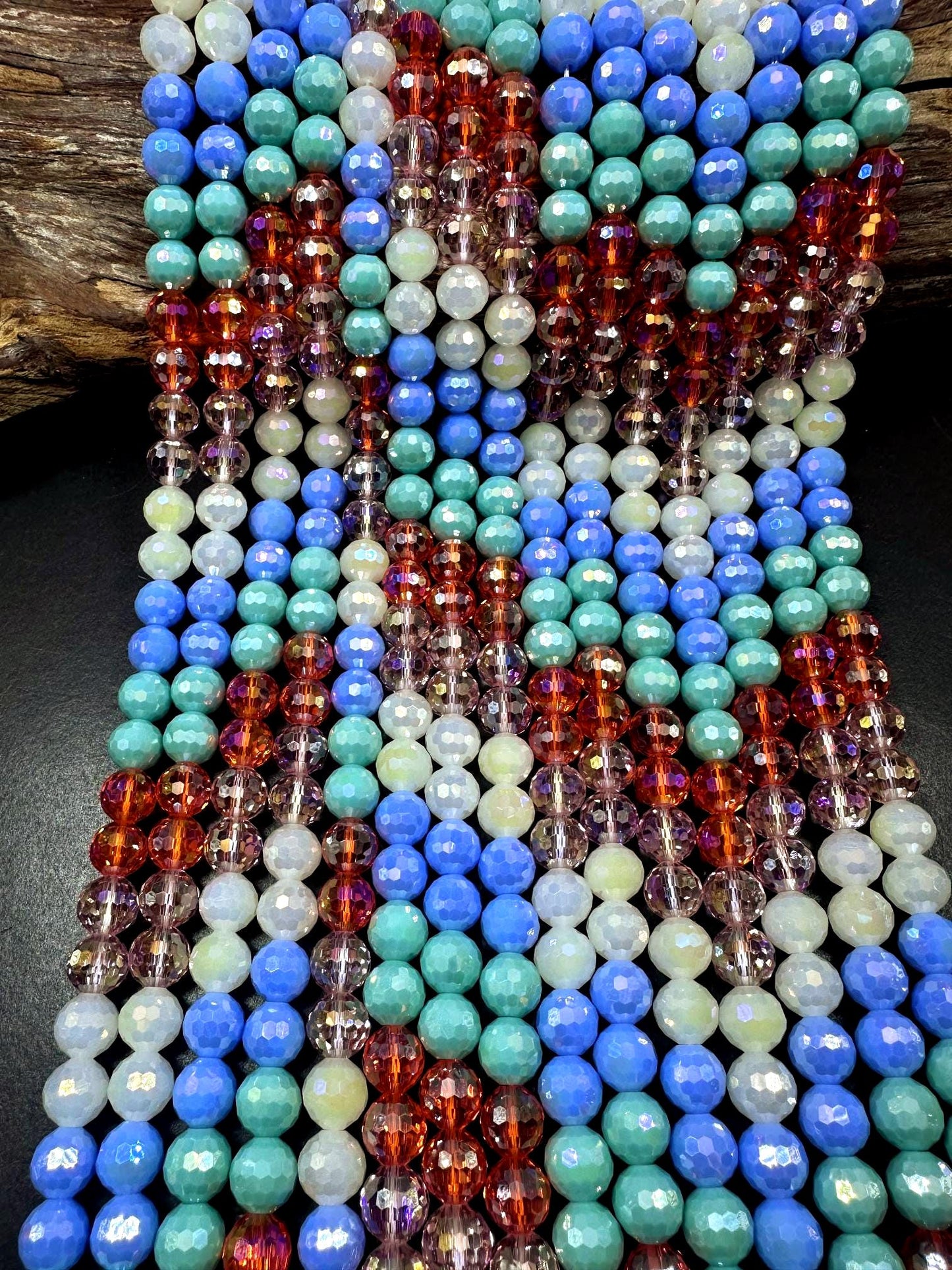 Beautiful Multicolor Crystal Glass Bead (White, Light Blue, Mint Green, Orange, Pink) 10mm Faceted Round Shape Bead. High Quality 15.5"