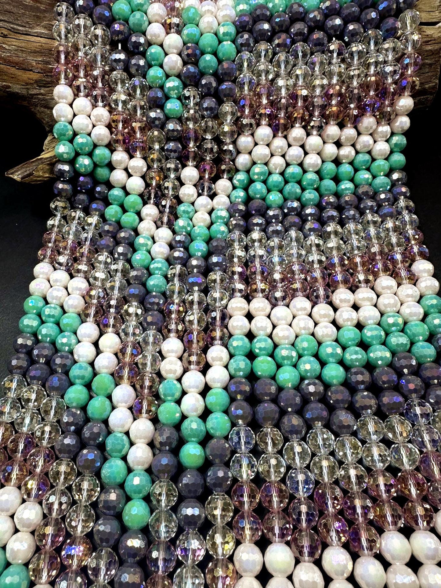 Beautiful Multicolor Crystal Glass Bead (White, Mint Green, Purple, Clear Pink, Clear) 10mm Faceted Round Shape Bead. High Quality 15.5"