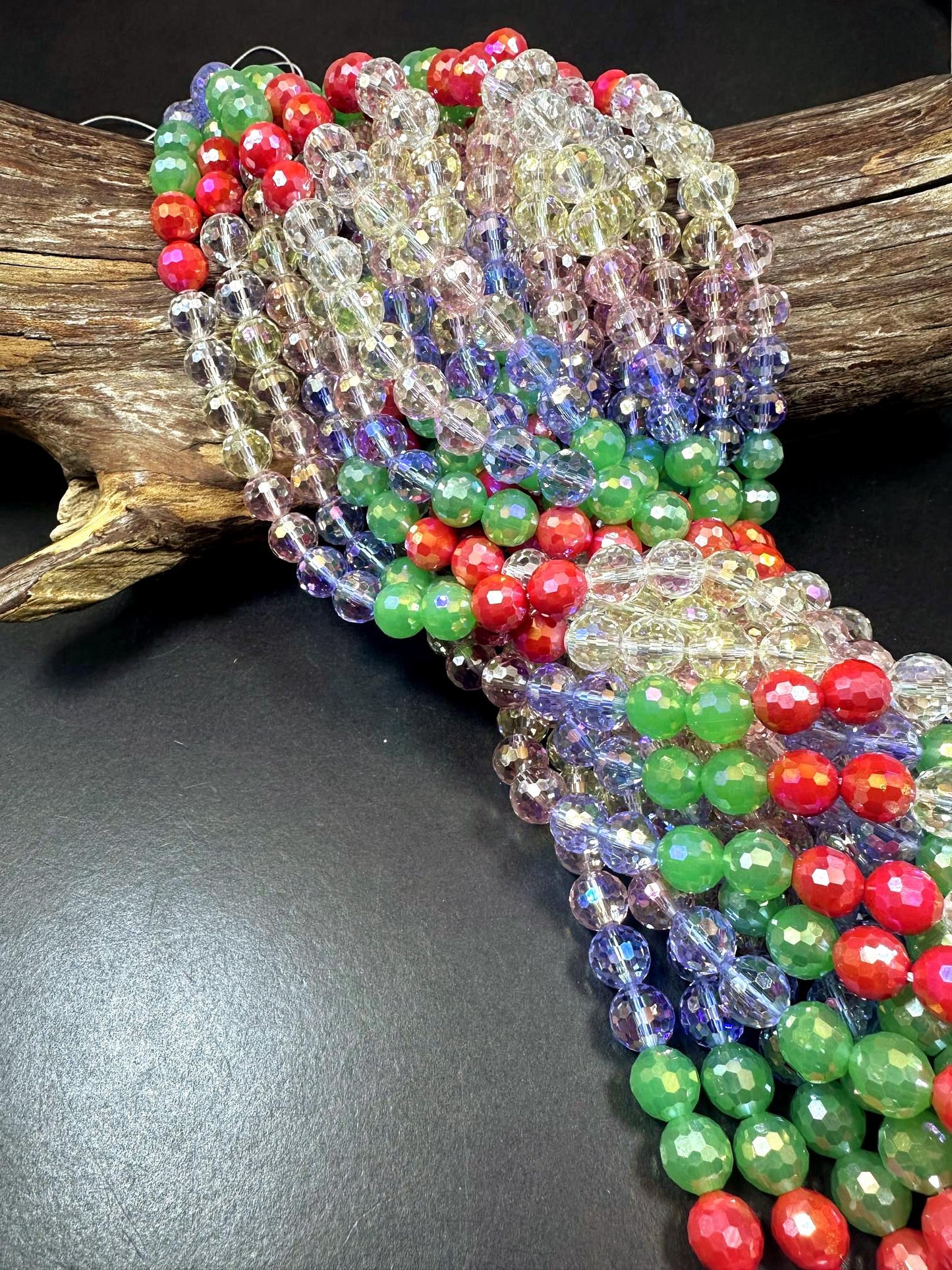 Beautiful Multicolor Crystal Glass Bead (White, Baby Blue, Mint Green, Orange, Clear Pink) 10mm Faceted Round Shape Bead. High Quality 15.5"