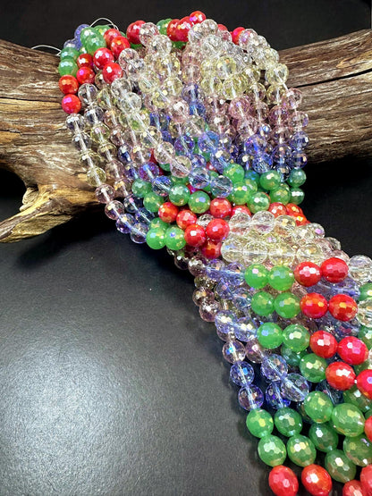 Beautiful Multicolor Crystal Glass Bead (White, Baby Blue, Mint Green, Orange, Clear Pink) 10mm Faceted Round Shape Bead. High Quality 15.5"