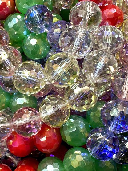 Beautiful Multicolor Crystal Glass Bead (White, Baby Blue, Mint Green, Orange, Clear Pink) 10mm Faceted Round Shape Bead. High Quality 15.5"