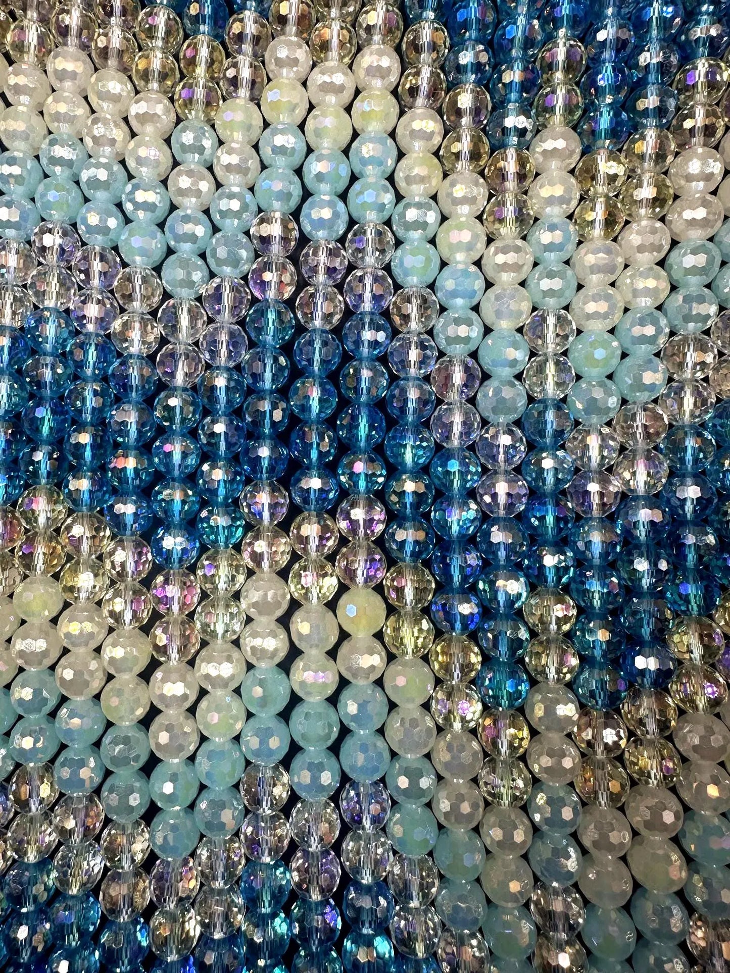 Beautiful Multicolor Crystal Glass Bead (White, Baby Blue, Blue, Clear Yellow, Clear) 10mm Faceted Round Shape Bead. High Quality 15.5"