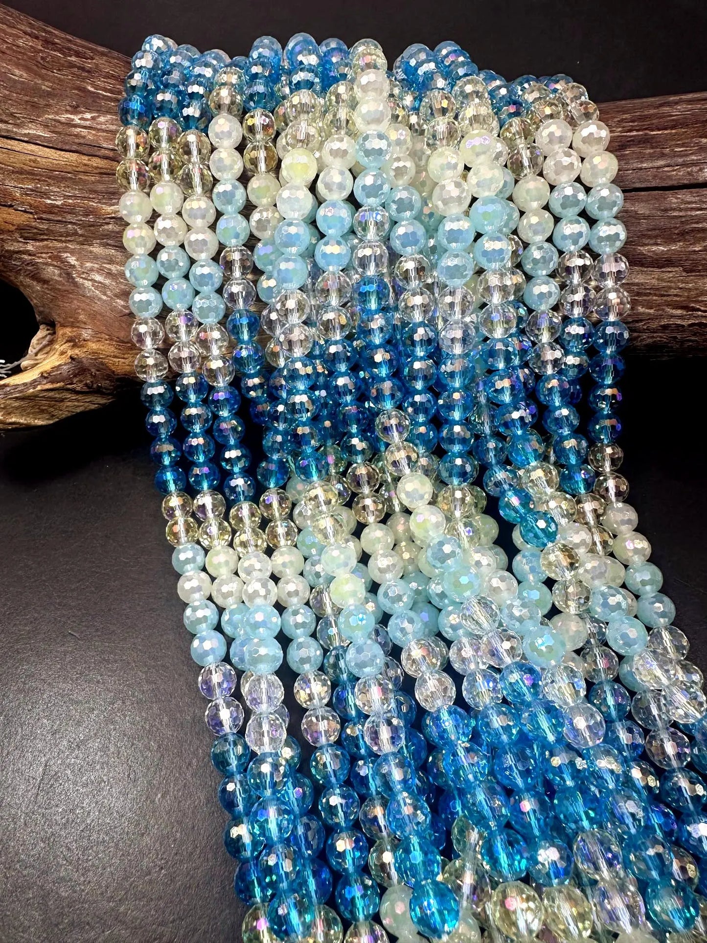 Beautiful Multicolor Crystal Glass Bead (White, Baby Blue, Blue, Clear Yellow, Clear) 10mm Faceted Round Shape Bead. High Quality 15.5"