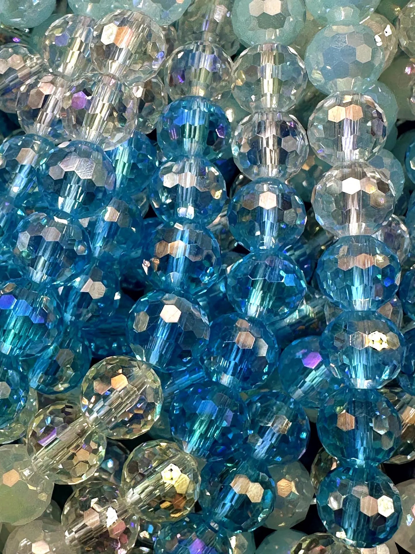 Beautiful Multicolor Crystal Glass Bead (White, Baby Blue, Blue, Clear Yellow, Clear) 10mm Faceted Round Shape Bead. High Quality 15.5"