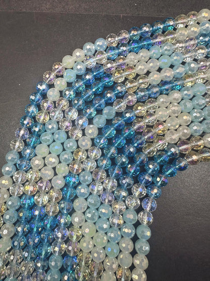 Beautiful Multicolor Crystal Glass Bead (White, Baby Blue, Blue, Clear Yellow, Clear) 10mm Faceted Round Shape Bead. High Quality 15.5"