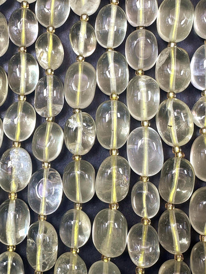 Beautiful Clear Yellow Lemon Quartz Pebble Freeform Shape, 10-13mm High Quality 15.5"