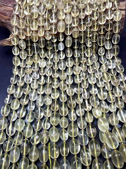 Beautiful Clear Yellow Lemon Quartz Pebble Freeform Shape, 10-13mm High Quality 15.5"