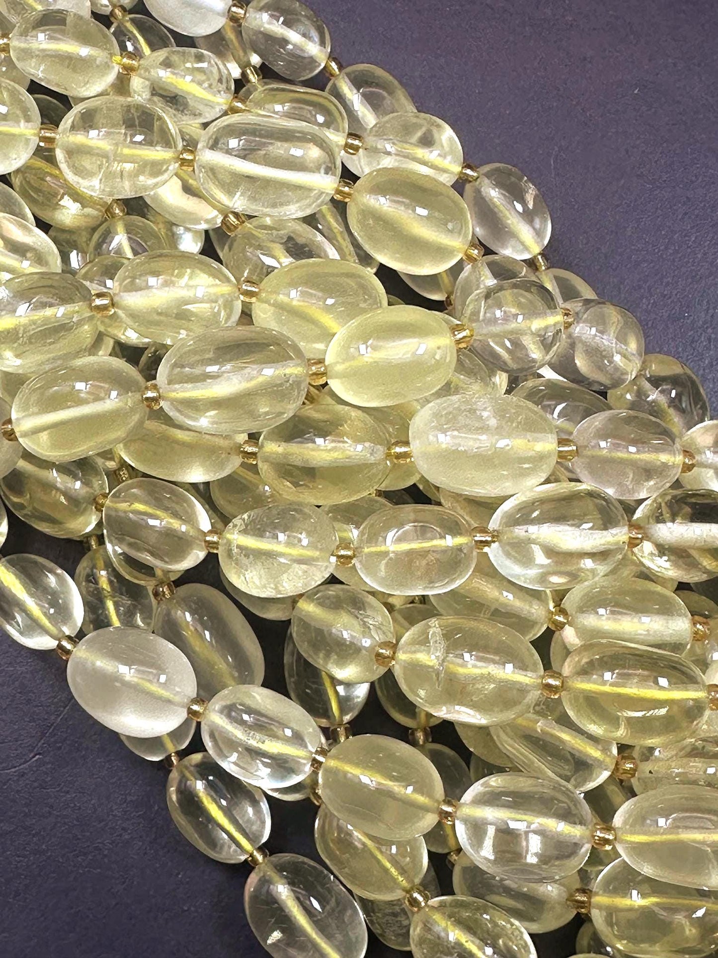 Beautiful Clear Yellow Lemon Quartz Pebble Freeform Shape, 10-13mm High Quality 15.5"