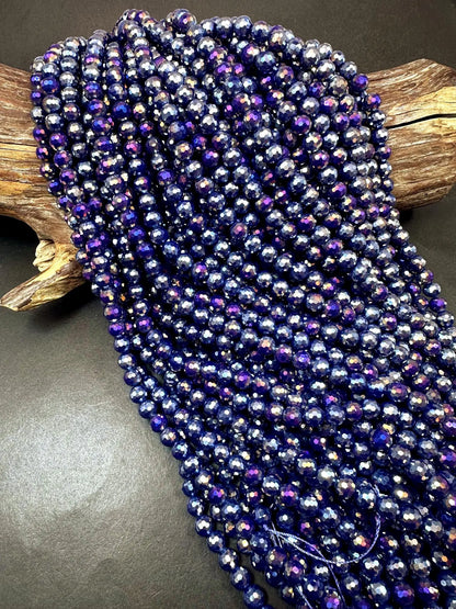 Beautiful Crystal glass bead. 8mm Faceted round shape bead. Gorgeous Royal Blue color, high quality crystal bead! Full strand 15"