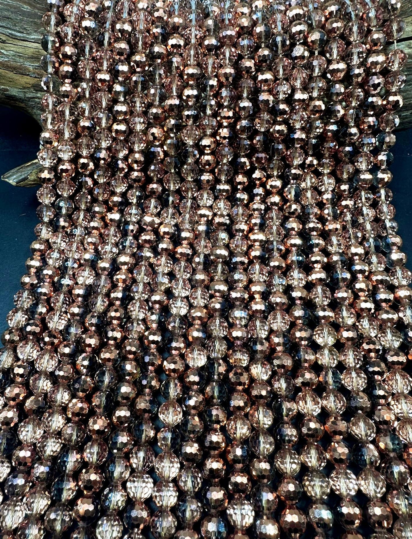 Beautiful Bronze Multi-Pattern Crystal Glass Bead. Faceted Round Shape, Gorgeous Bronze Color, High Quality Crystal Bead! Full Strand 15.5"