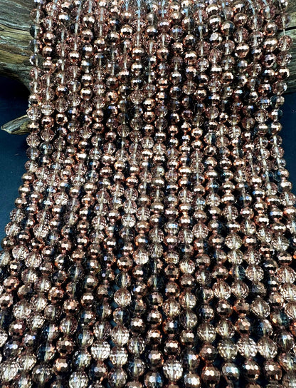 Beautiful Bronze Multi-Pattern Crystal Glass Bead. Faceted Round Shape, Gorgeous Bronze Color, High Quality Crystal Bead! Full Strand 15.5"