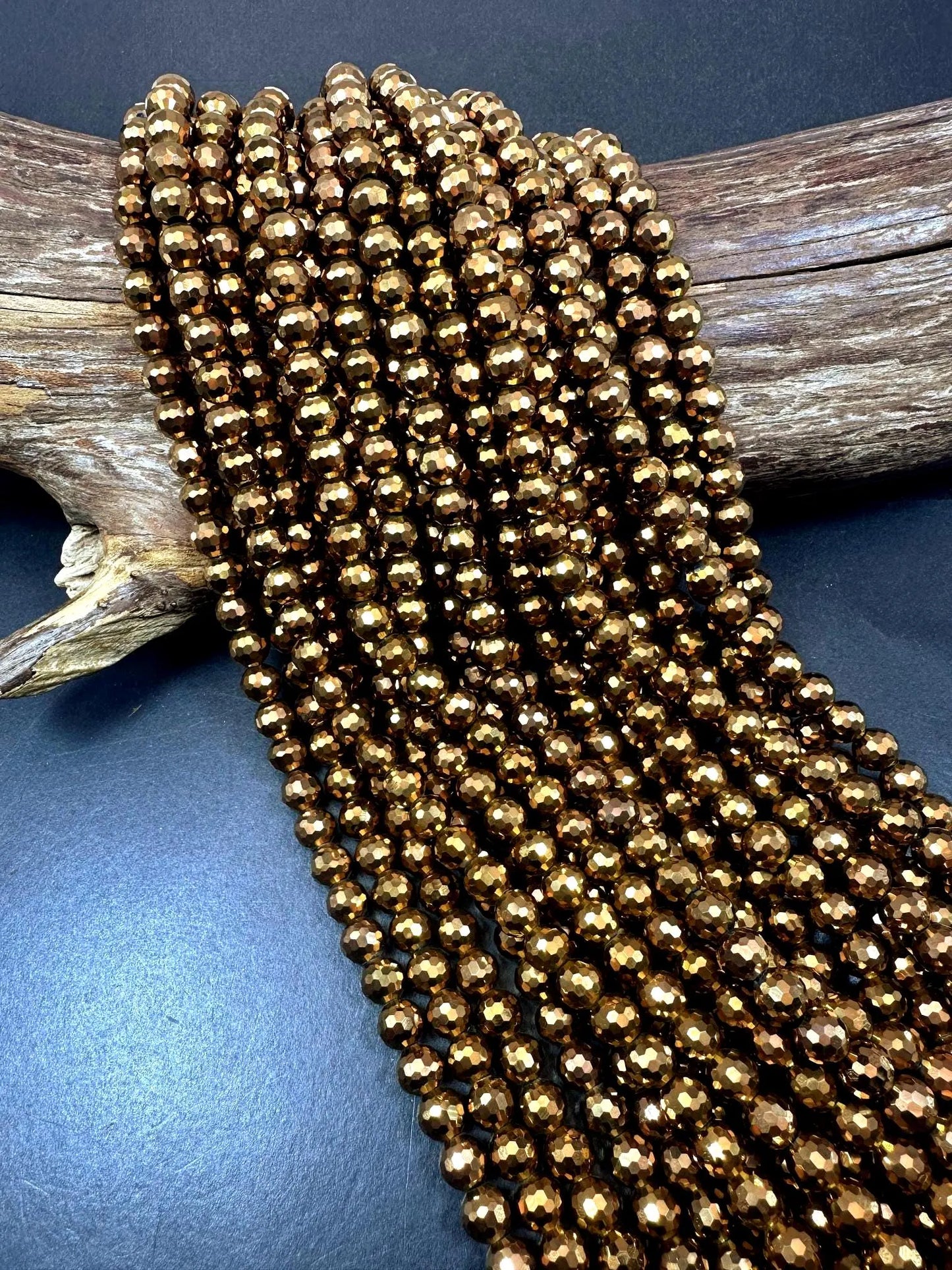 Beautiful Bronze Hematite Gemstone Bead, Faceted Round Beads, Gorgeous Gunmetal Bronze Color Loose Beads Full Strand 15.5"