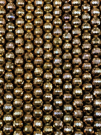 Beautiful Bronze Hematite Gemstone Bead, Faceted Round Beads, Gorgeous Gunmetal Bronze Color Loose Beads Full Strand 15.5"