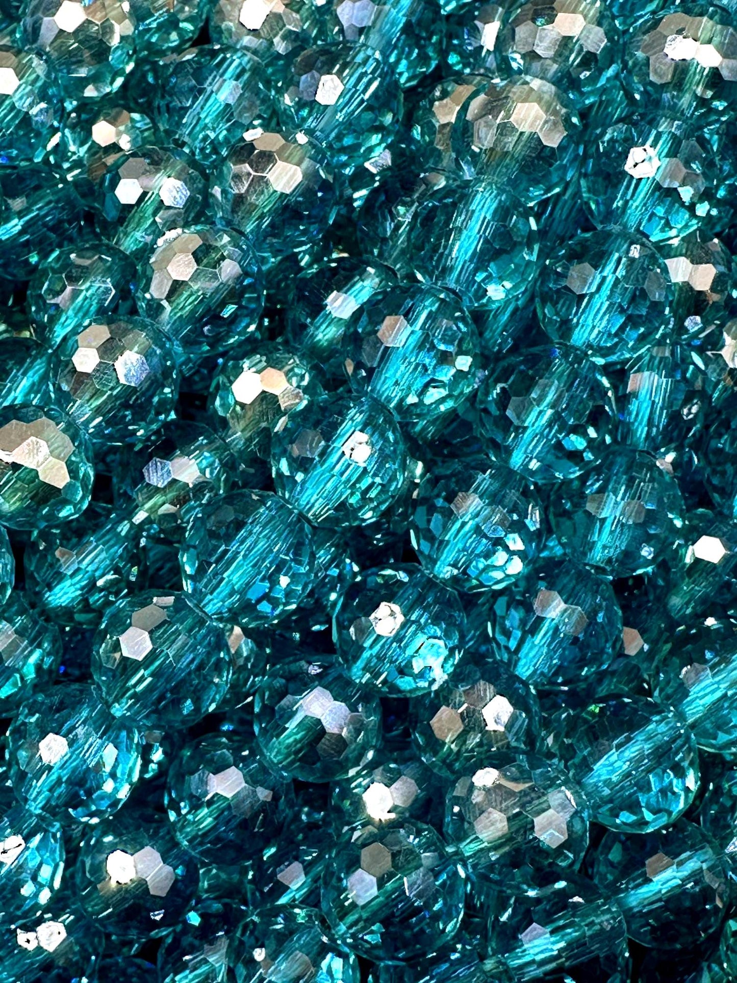 Stunning Clear Turquoise Blue Crystal Glass Beads. Faceted Round Shape Beautiful Blue Color, Amazing Quality 15.5"