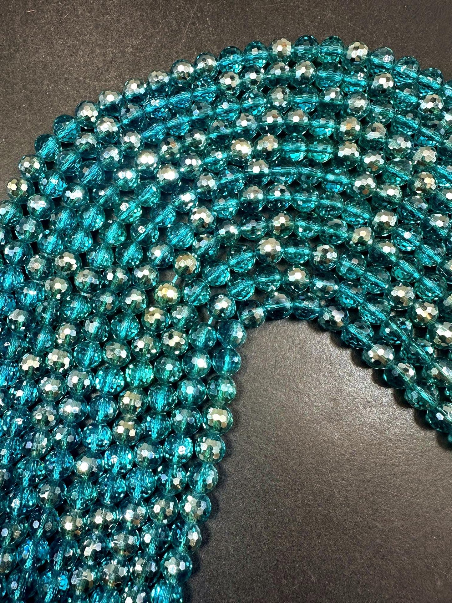 Stunning Clear Turquoise Blue Crystal Glass Beads. Faceted Round Shape Beautiful Blue Color, Amazing Quality 15.5"