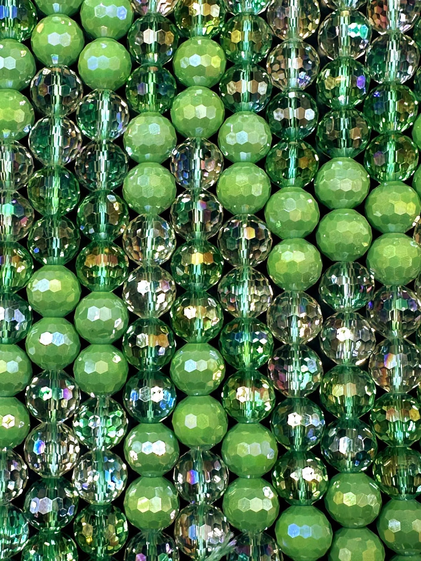 Beautiful Multicolor Crystal Glass Bead (Light Green. Clear Green, Clear) Faceted Round Shape Bead. High Quality 15.5"