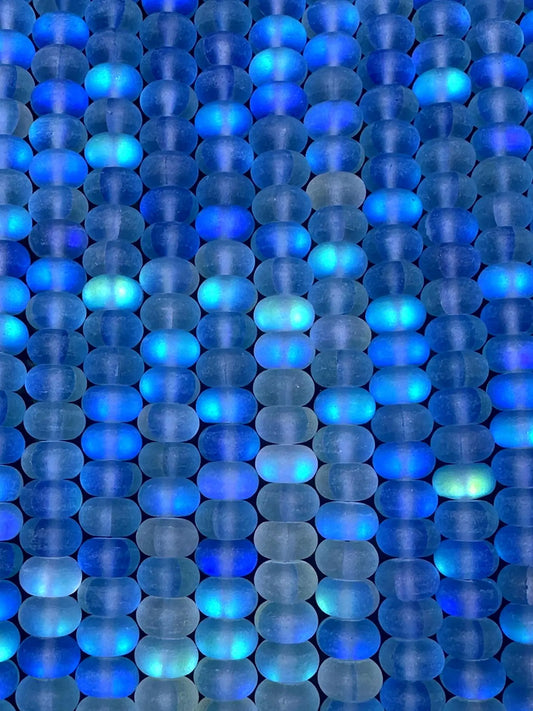Beautiful Blue Mermaid Glass Beads with Stunning Flash, 5x8mm Rondelle Shape High Quality 15.5"