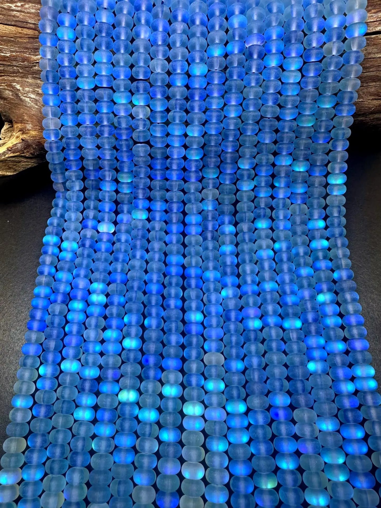 Beautiful Blue Mermaid Glass Beads with Stunning Flash, 5x8mm Rondelle Shape High Quality 15.5"