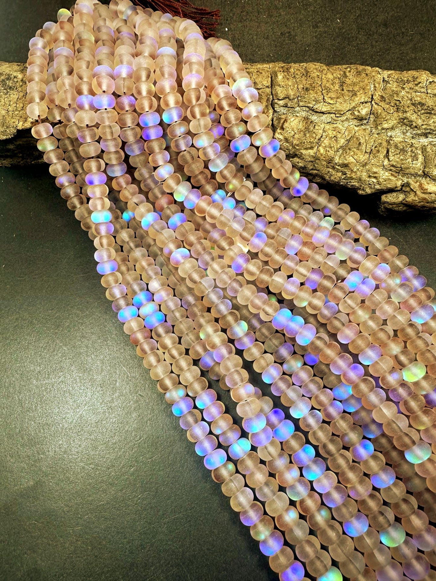 Beautiful Light Brown Mermaid Glass Beads with Stunning Flash, 5x8mm Rondelle Shape High Quality 15.5"