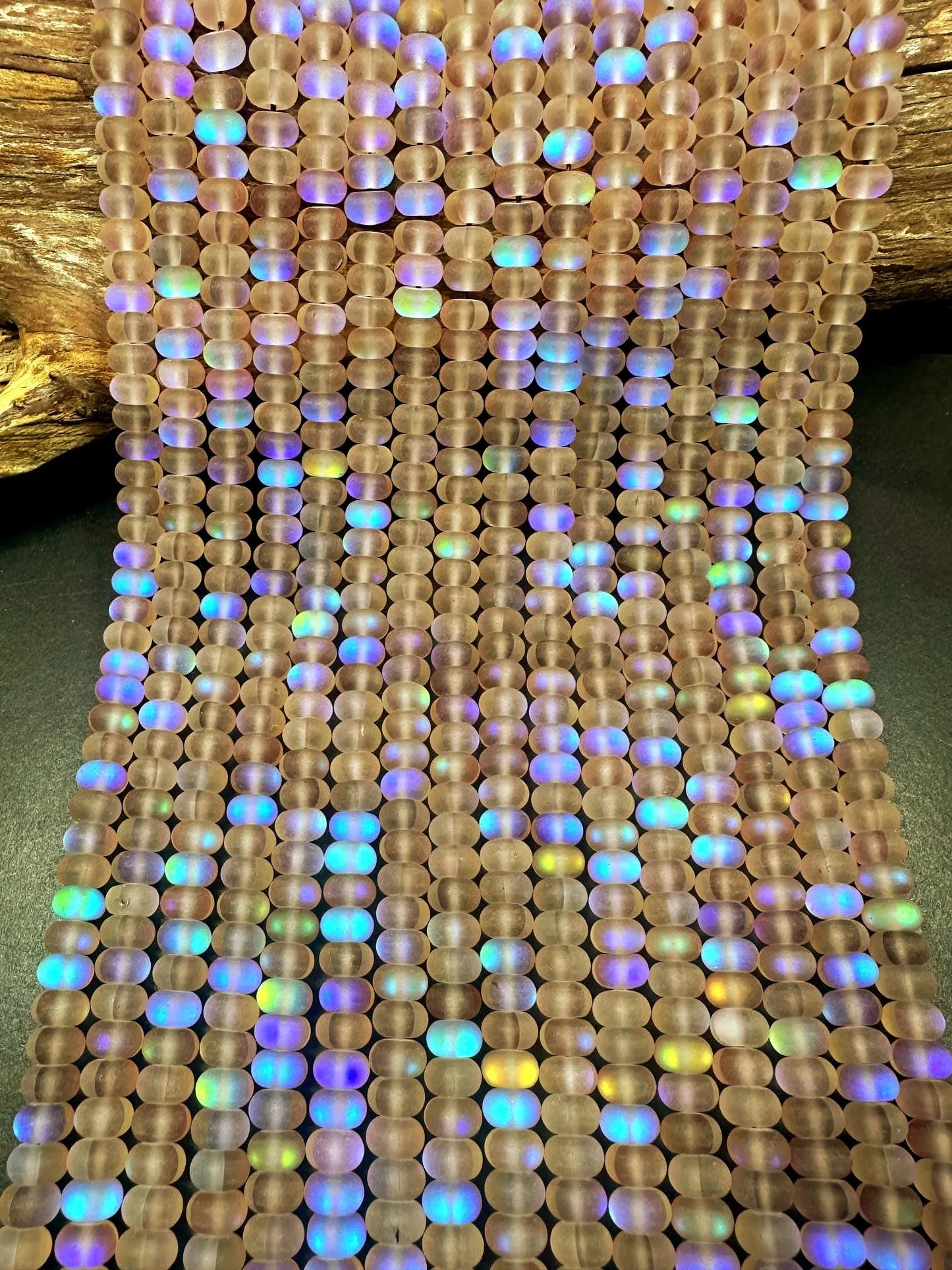 Beautiful Light Brown Mermaid Glass Beads with Stunning Flash, 5x8mm Rondelle Shape High Quality 15.5"