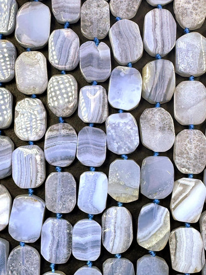 Natural blue lace agate rectangle shape bead. Natural blue color blue lace agate gemstone bead. Full strand 15.5”
