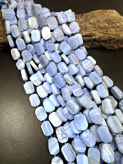 Natural blue lace agate rectangle shape bead. Natural blue color blue lace agate gemstone bead. Full strand 15.5”