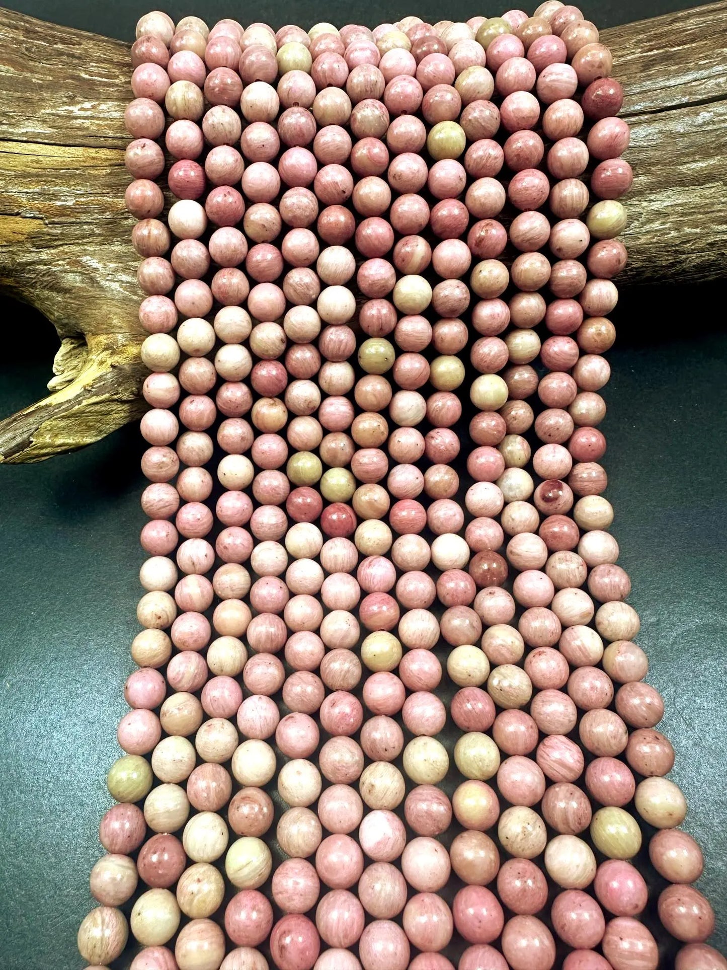 Natural Rhodonite Gemstone Bead Smooth Round Shape. Beautiful Pink Color Bead. 4mm, 6mm, 8mm, 10mm, 12mm. Great Quality 15.5"
