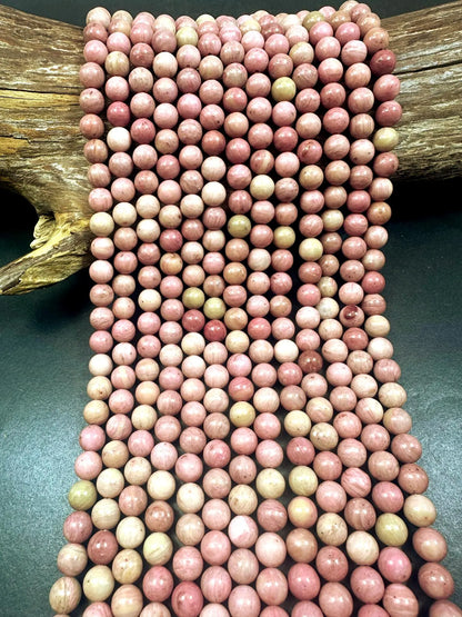 Natural Rhodonite Gemstone Bead Smooth Round Shape. Beautiful Pink Color Bead. 4mm, 6mm, 8mm, 10mm, 12mm. Great Quality 15.5"