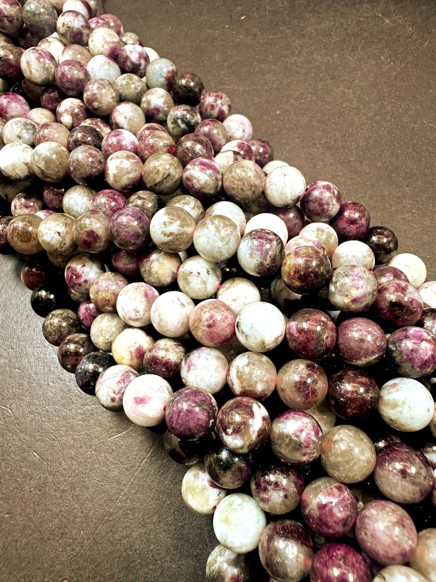 Natural Plum Tourmaline Smooth Round Bead. 6mm, 8mm Beautiful Purple Multicolor Beads, Great Quality 15.5"