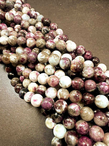 Natural Plum Tourmaline Smooth Round Bead. 6mm, 8mm Beautiful Purple Multicolor Beads, Great Quality 15.5"