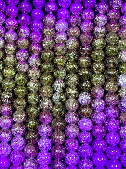 Gorgeous Dark Purple Green Two Shaded Crystal Crack Bead Smooth Round Shape High Quality 15.5"