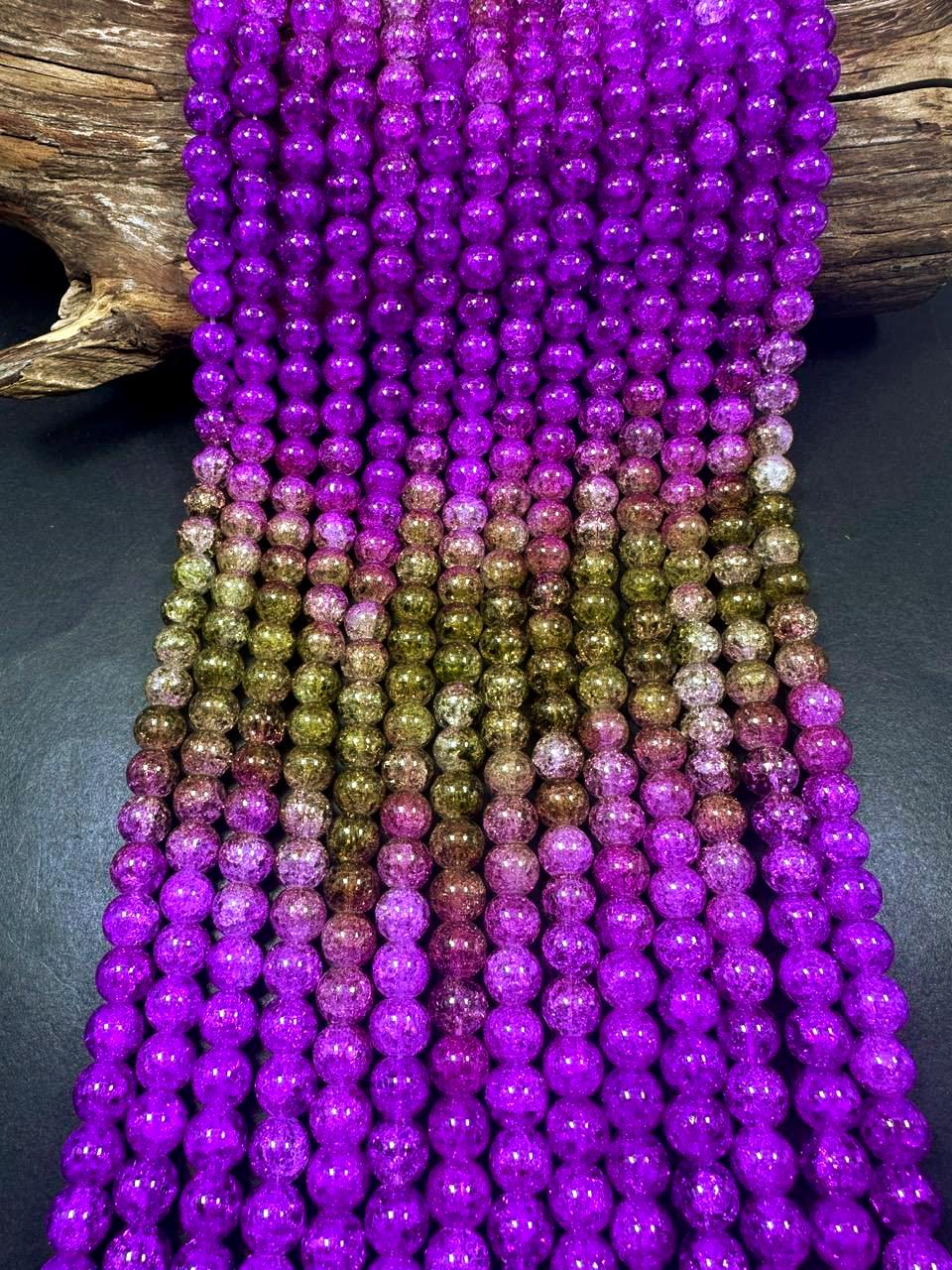 Gorgeous Dark Purple Green Two Shaded Crystal Crack Bead Smooth Round Shape High Quality 15.5"