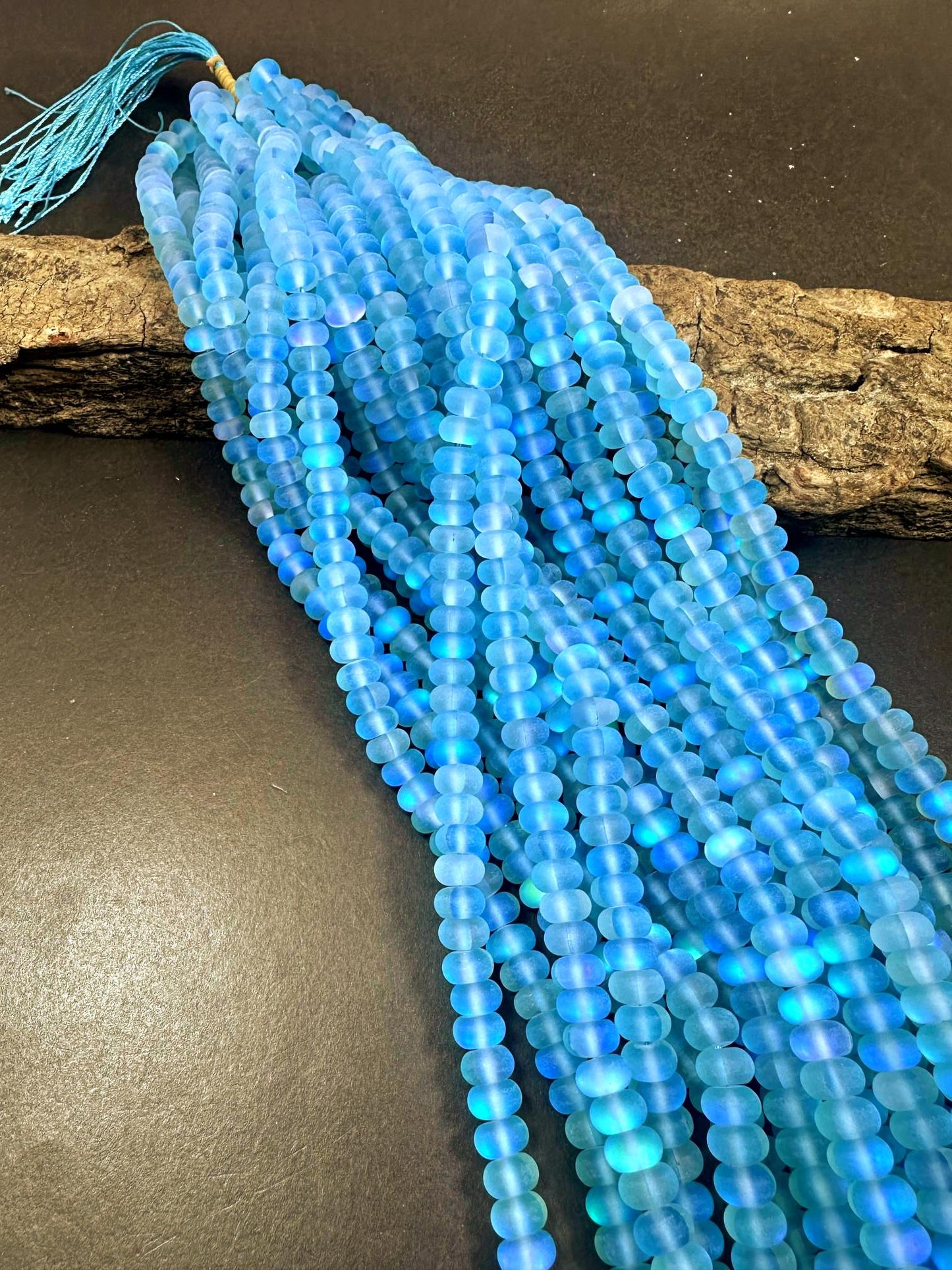 Beautiful Light Blue Mermaid Glass Beads with Stunning Flash, 5x8mm Rondelle Shape High Quality 15.5"