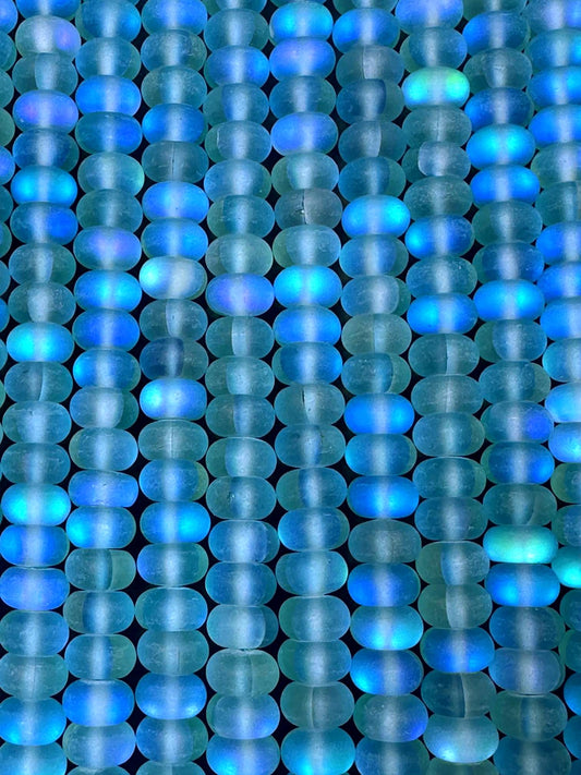 Beautiful Light Blue Mermaid Glass Beads with Stunning Flash, 5x8mm Rondelle Shape High Quality 15.5"