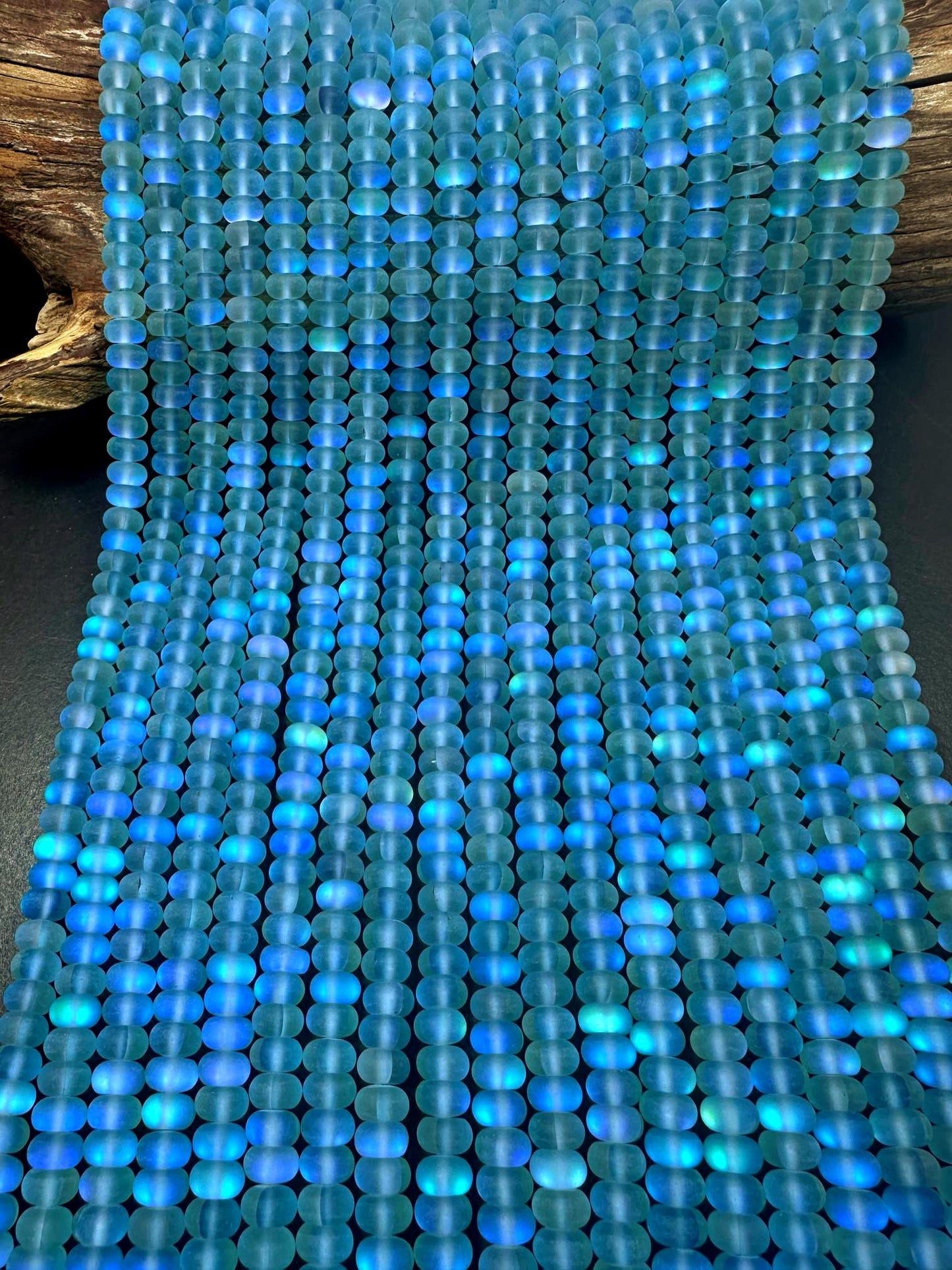 Beautiful Light Blue Mermaid Glass Beads with Stunning Flash, 5x8mm Rondelle Shape High Quality 15.5"