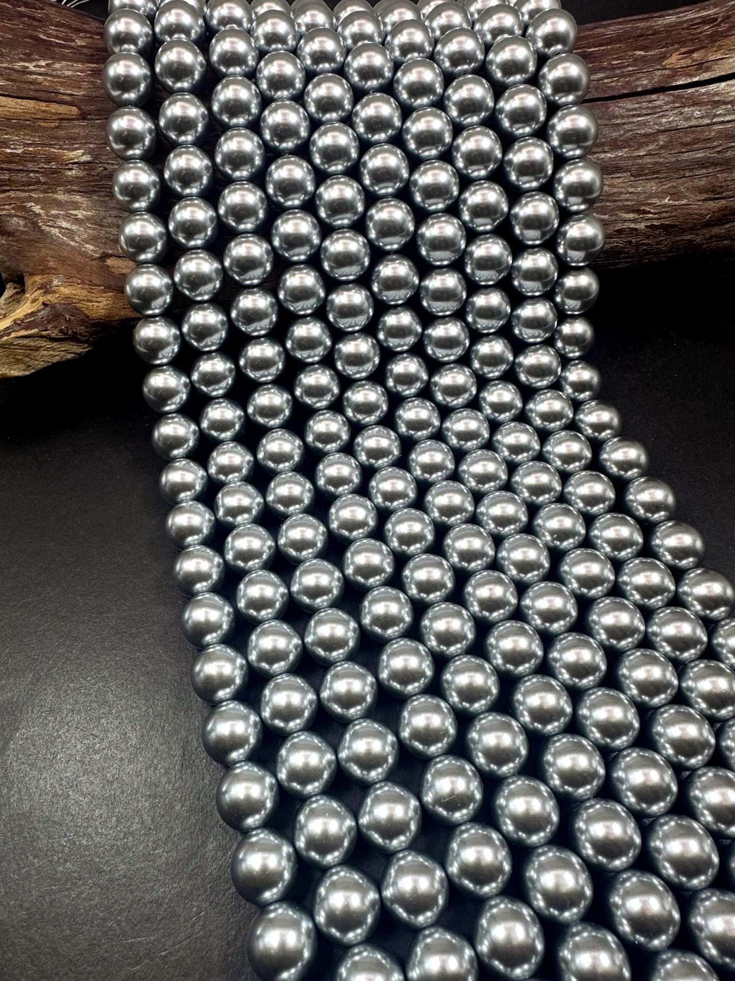 Gorgeous Silver Swarovski Pearl Crystal Beads, 4mm 6mm 8mm 10mm 12mm Round Shape Bead. Beautiful Silver Color, Great Quality 15.5"