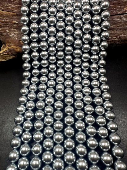Gorgeous Silver Swarovski Pearl Crystal Beads, 4mm 6mm 8mm 10mm 12mm Round Shape Bead. Beautiful Silver Color, Great Quality 15.5"