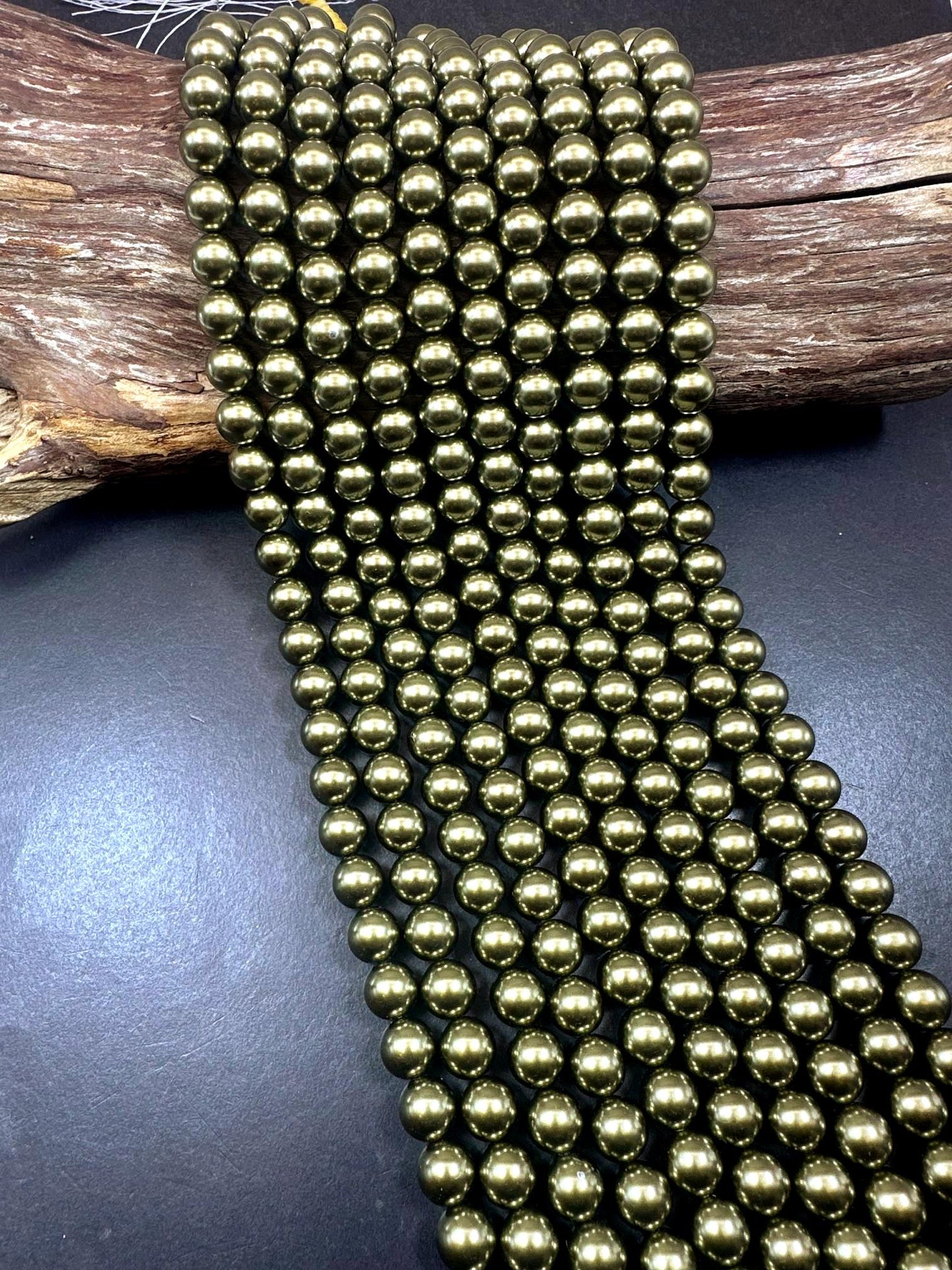 Chinese Deep Gold Pyrite Swarovski Pearl Crystal Beads, 4mm 6mm 8mm 10mm 12mm Round Shape Bead. Beautiful Gold Color, Great Quality 15.5"