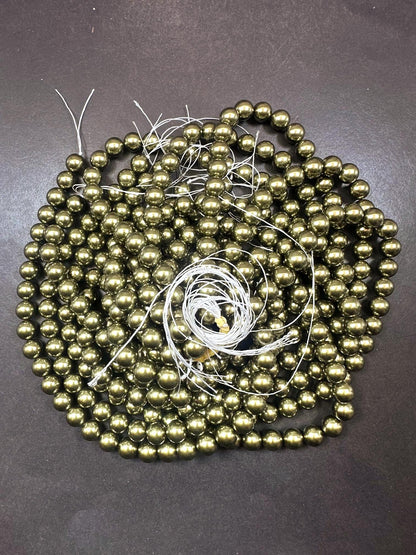 Chinese Deep Gold Pyrite Swarovski Pearl Crystal Beads, 4mm 6mm 8mm 10mm 12mm Round Shape Bead. Beautiful Gold Color, Great Quality 15.5"
