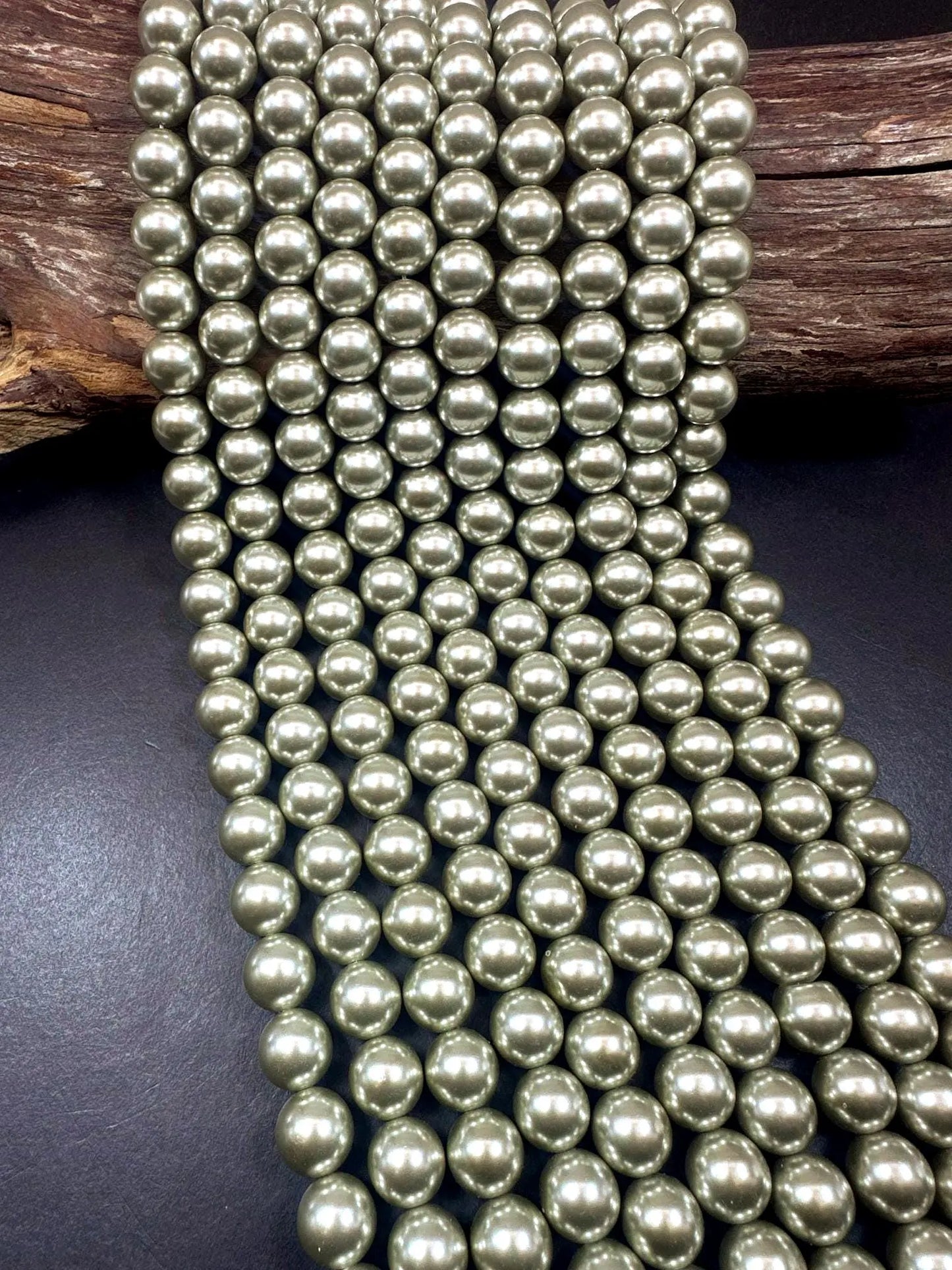 Gorgeous Chinese Light Olive Green Swarovski Pearl Crystal Beads, 6mm 8mm 10mm 12mm Round Shape Bead. Great Quality 15.5"